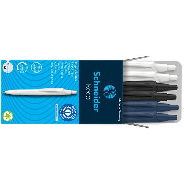 Photo de 6x Stylo-bille Scheider Reco (blanc/noir/bleu) S-131886