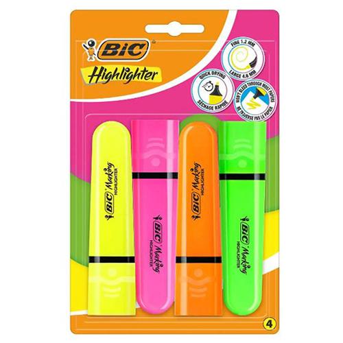 Photo de Surligneur - Flat - pochette de 4 couleur néron - Multicolore - Bic