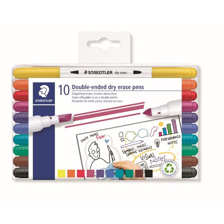 Photo de Set 10 marqueurs effaçable double pointe Staedtler -3010TB10