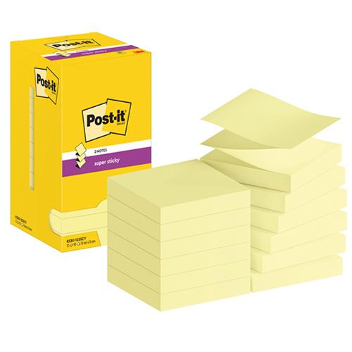 Photo de 12x Post-it Z-Notes -76x76mm- bloc 90 feuilles - Jaune - Post-it