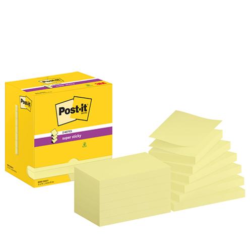 Photo de 12x Post-it Z-Notes -76x127mm- bloc 90 feuilles - Jaune - Post-it