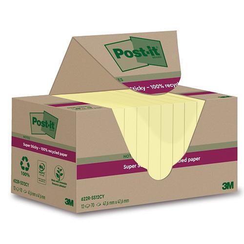 Photo de 12 Post-it Sticky recyclé jaune 47.6x47.6mm - jaune - Post-it