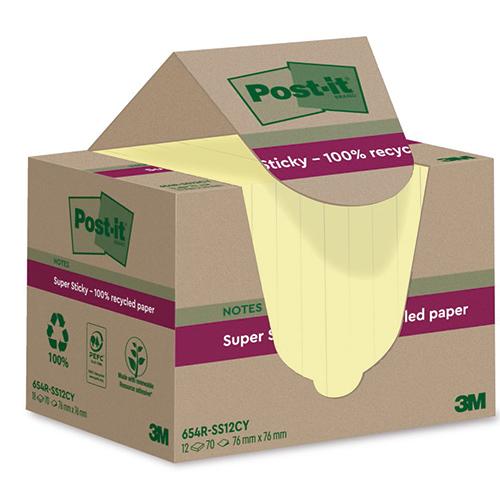 Photo de 12 Post-it Sticky recyclé jaune 76x76mm - jaune - Post-it