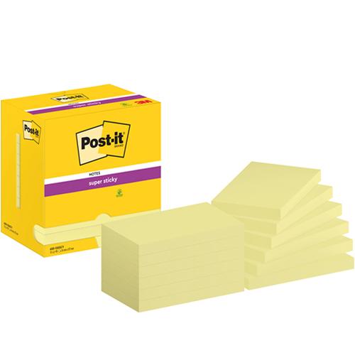 Photo de 12x Post-it -76x127mm - bloc 90 feuilles - jaune - Post-it