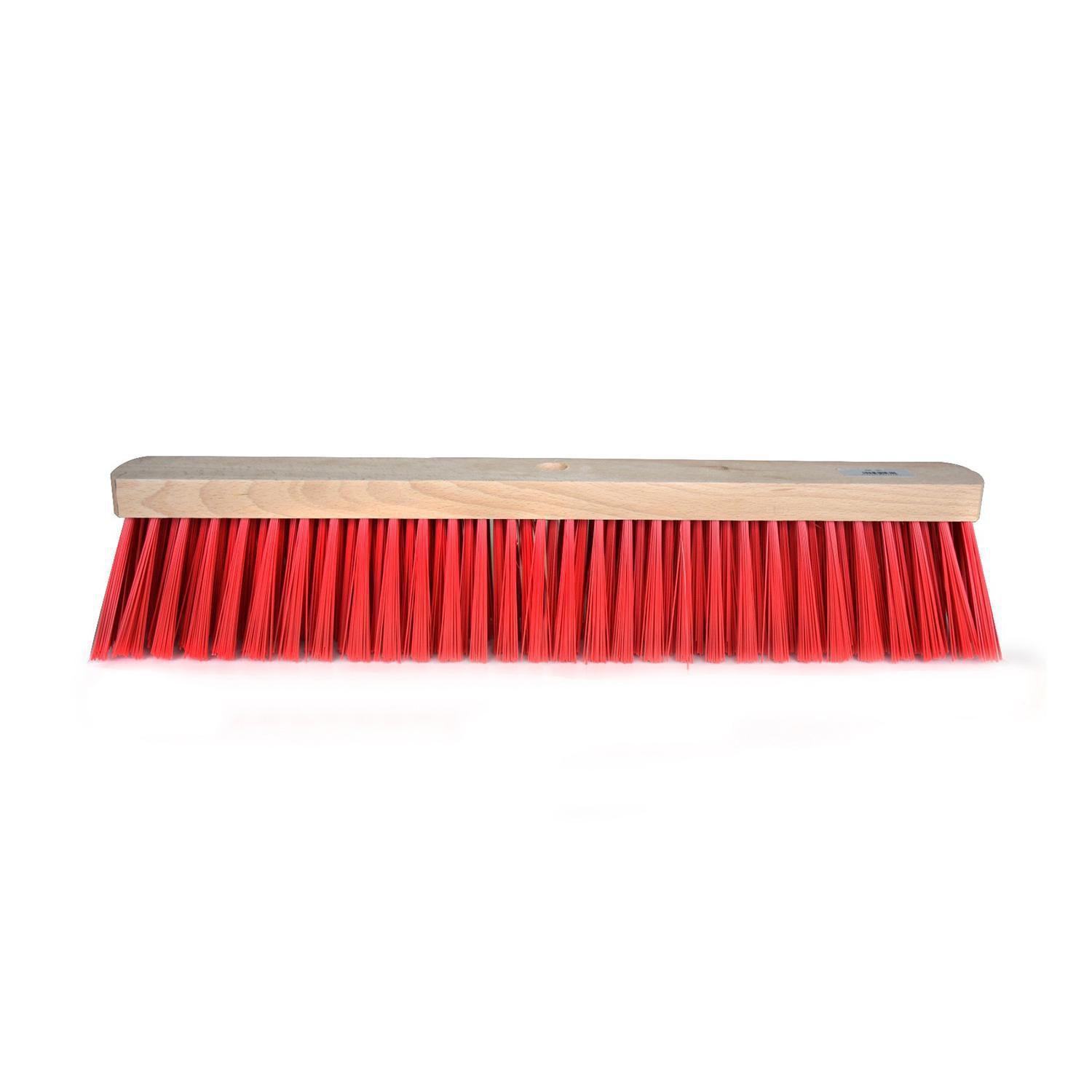 Photo de Balai de rue pvc court rouge monture bois - 40 cm 